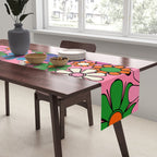 Groovy Retro Garden Colorful 60s 70s Pink Floral Pattern Table Runner Gallery Image 2