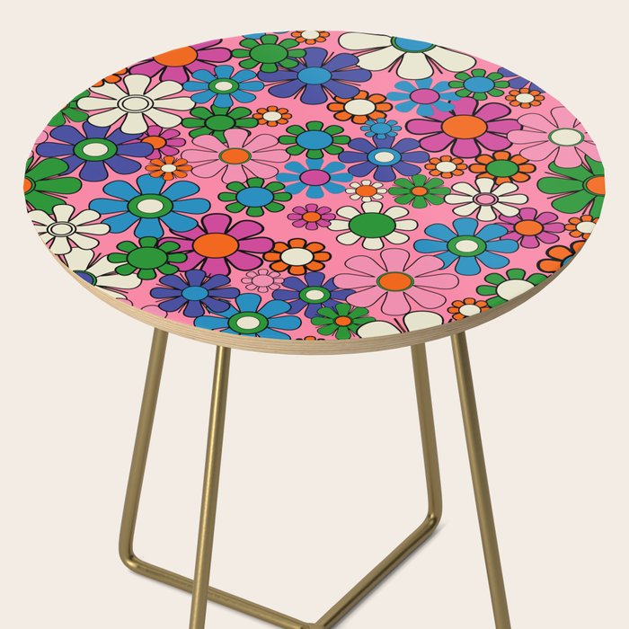 Groovy Retro Garden Colorful 60s 70s Pink Floral Pattern Side Table Gallery Image 2