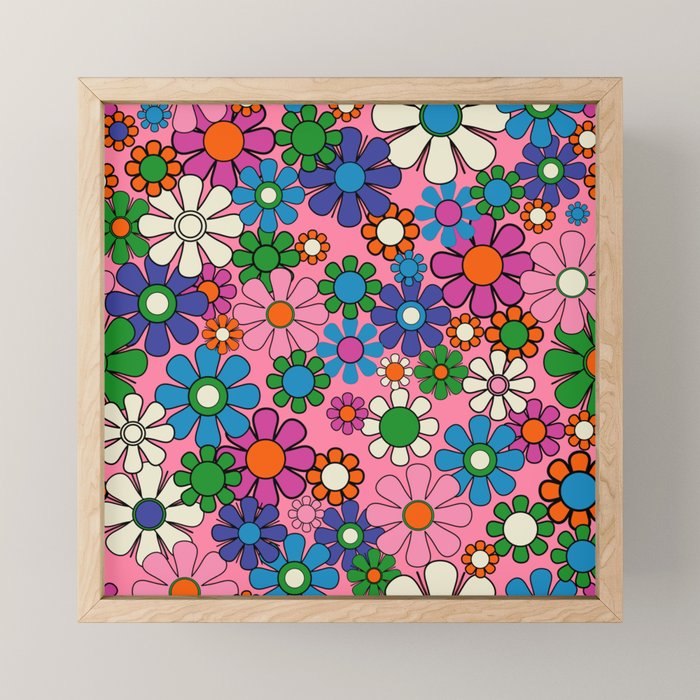 Groovy Retro Garden Colorful 60s 70s Pink Floral Pattern Mini Art Print Gallery Image 1