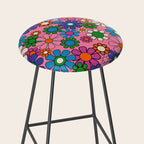 Groovy Retro Garden Colorful 60s 70s Pink Floral Pattern Stool Gallery Image 2