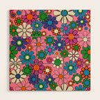 Groovy Retro Garden Colorful 60s 70s Pink Floral Pattern Wood Wall Art Gallery Image 1