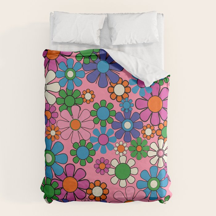 Groovy Retro Garden Colorful 60s 70s Pink Floral Pattern Duvet Cover Gallery Image 6