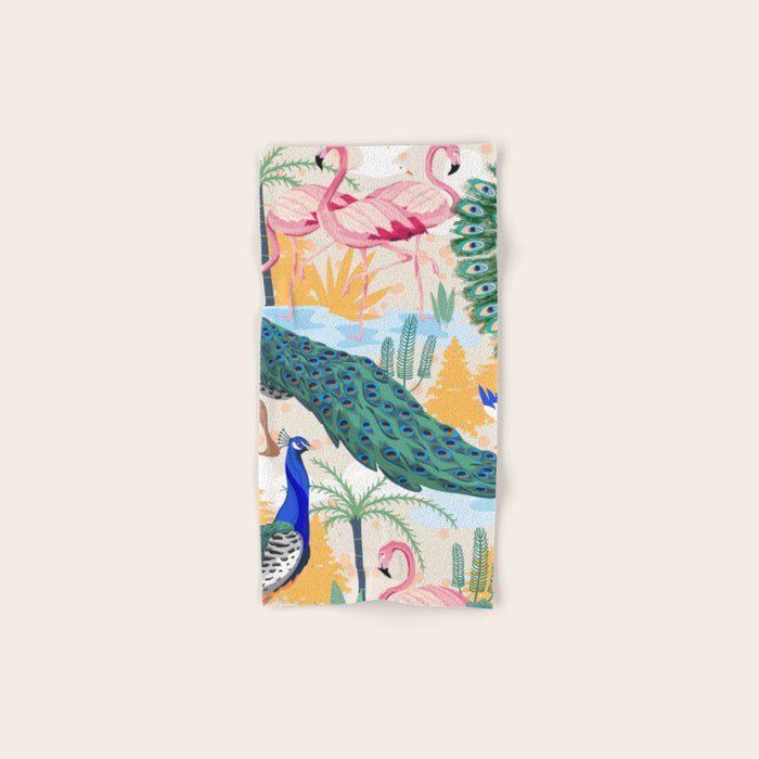 Utopia, Tropical Wildlife Animals, Flamingo Peacock Seagull Vintage Botanical Palm Towels Gallery Image 1