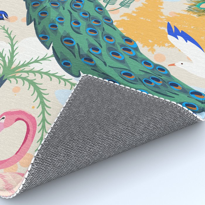 Utopia, Tropical Wildlife Animals, Flamingo Peacock Seagull Vintage Botanical Palm Rug Gallery Image 4