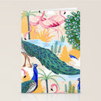 Utopia, Tropical Wildlife Animals, Flamingo Peacock Seagull Vintage Botanical Palm Stationery Card Gallery Image 2