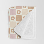 Checkered Floral - Pink Brown Beige Throw Blanket Gallery Image 3