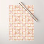 Checkered Floral - Pink Brown Beige Wrapping Paper Gallery Image 1