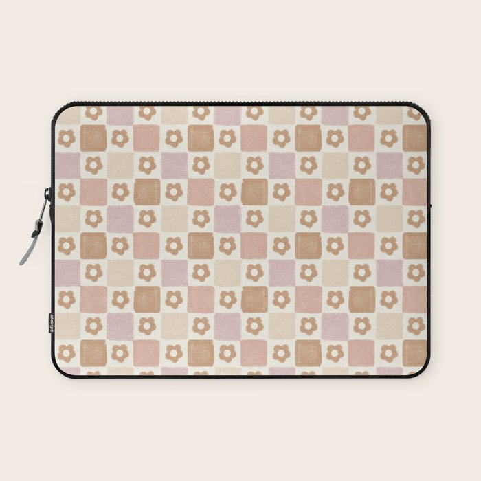 Checkered Floral - Pink Brown Beige Laptop Sleeve Gallery Image 1