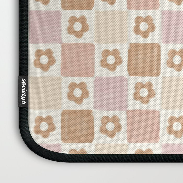 Checkered Floral - Pink Brown Beige Laptop Sleeve Gallery Image 3