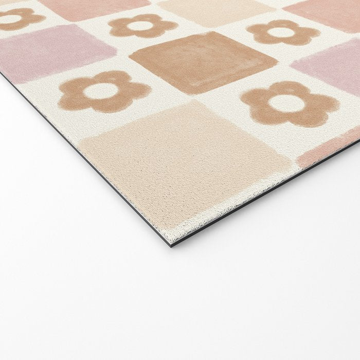 Checkered Floral - Pink Brown Beige Welcome Mat Gallery Image 2