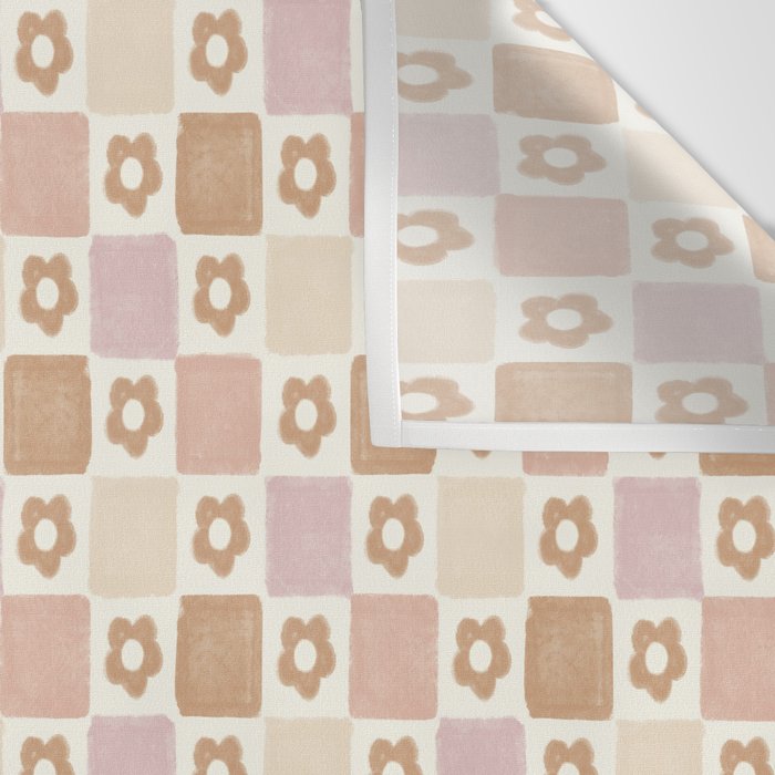 Checkered Floral - Pink Brown Beige Wall Tapestry Gallery Image 3
