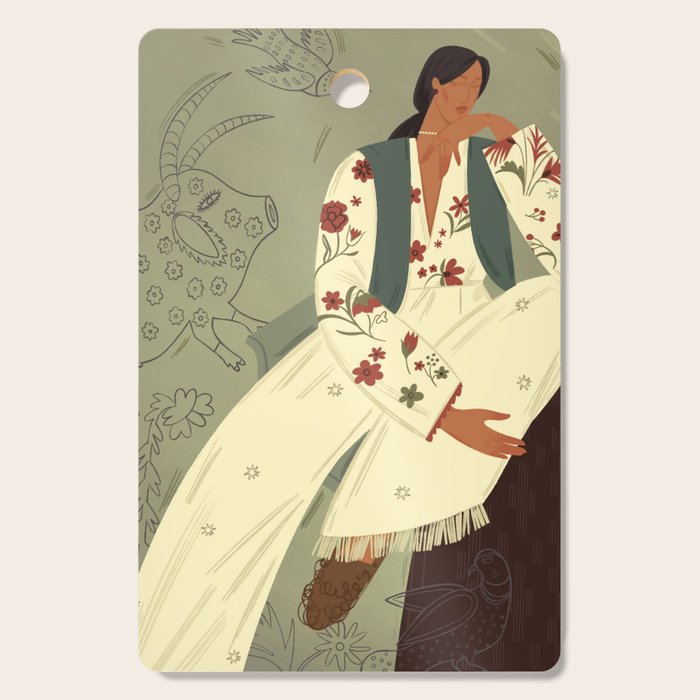 portrait of a woman in a flying costume with fantastic beasts Cutting Board Gallery Image 1