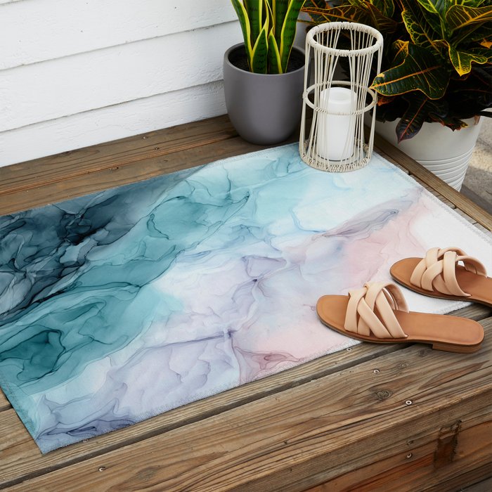 Beachy Pastel Flowing Ombre Abstract Outdoor Rug Gallery Image 2