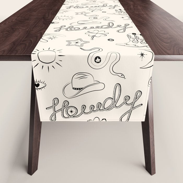 Howdy. Black and White Good Luck Charms Table Runner Gallery Image 1