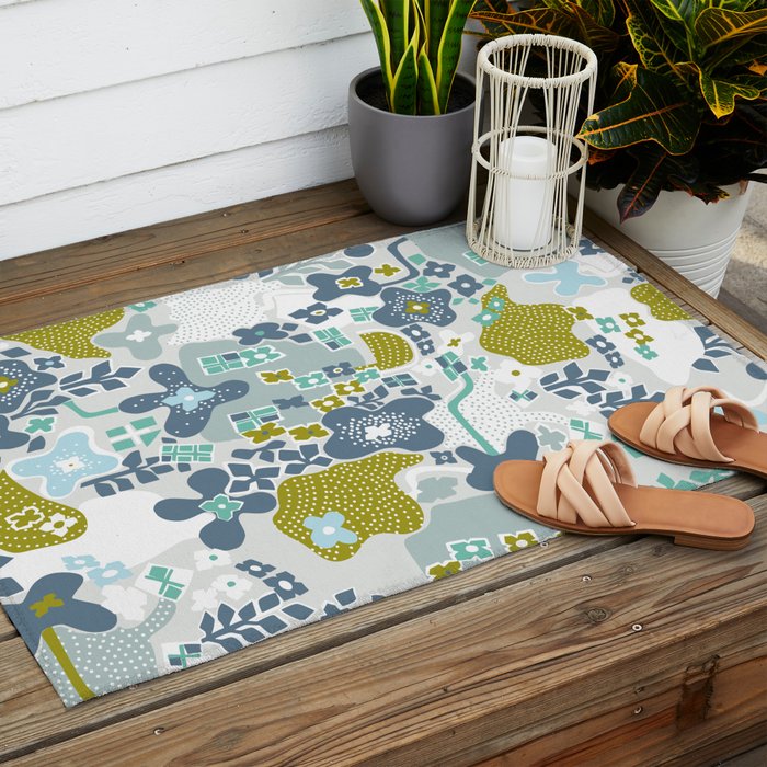City life botanical park soft grey Outdoor Rug Gallery Image 2