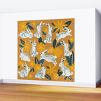Bunnies & Blooms - Ochre & Teal Palette Wall Mural Gallery Image 2