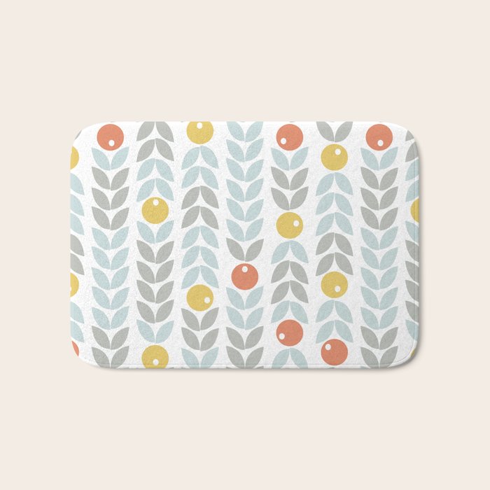 Mid Century Modern Retro Leaf and Circle Pattern Bath Mat Gallery Image 1