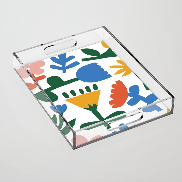 Retro spring flower nature drawing Acrylic Tray Gallery Image 1