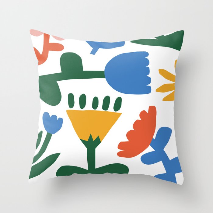 Retro spring flower nature drawing Throw Pillow Gallery Image 6