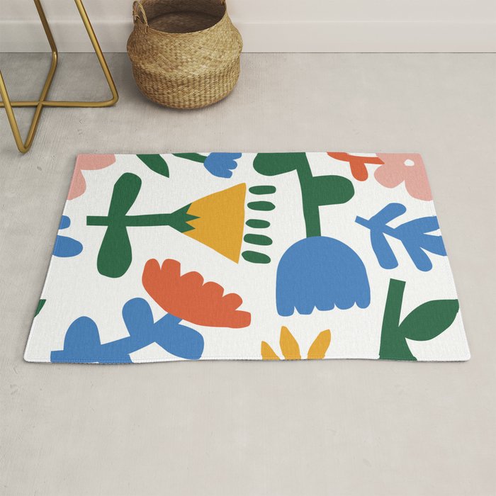 Retro spring flower nature drawing Rug Gallery Image 1