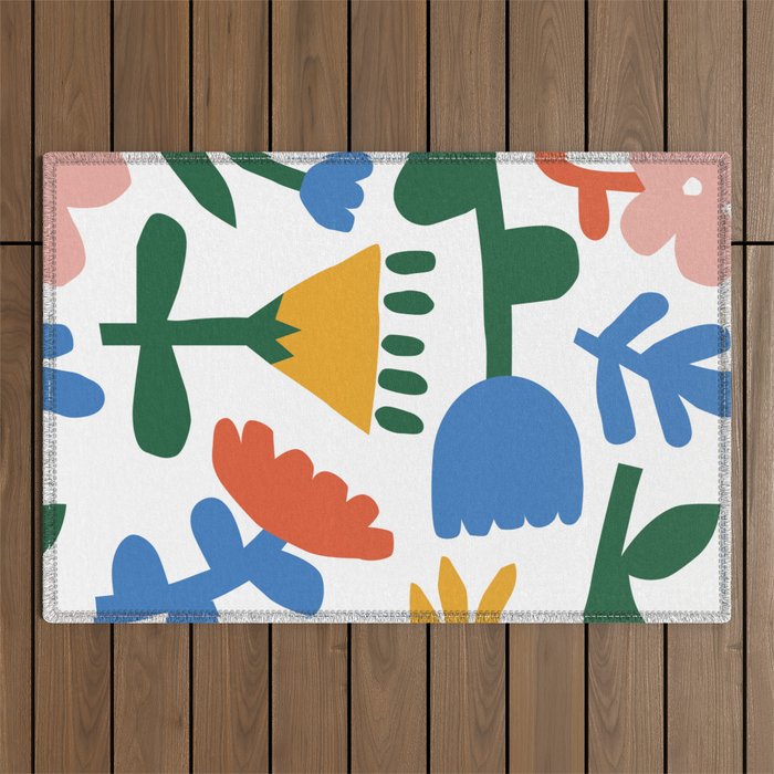 Retro spring flower nature drawing Outdoor Rug Gallery Image 1