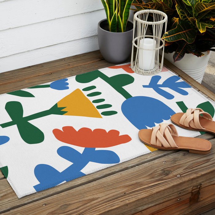 Retro spring flower nature drawing Outdoor Rug Gallery Image 2