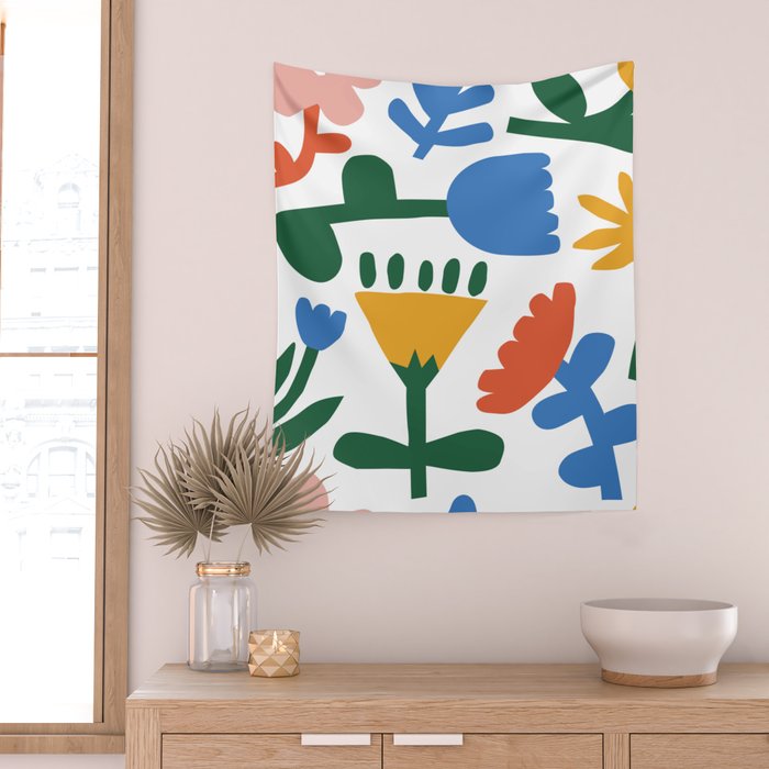 Retro spring flower nature drawing Wall Tapestry Gallery Image 2