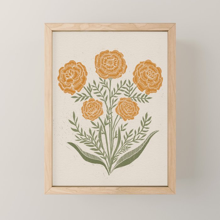 Marigold Block Print Mini Art Print Gallery Image 1