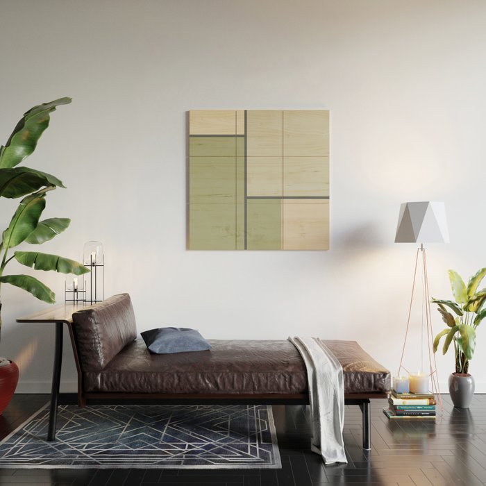 Minimalist Modern Color Block Abstract in Sage Green, Light Silver Gray, and Beige Wood Wall Art Gallery Image 2