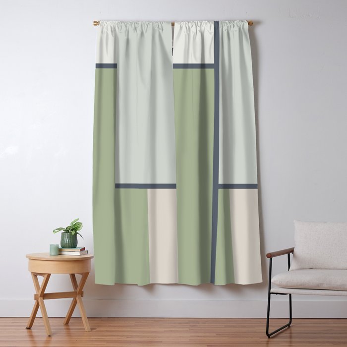 Minimalist Modern Color Block Abstract in Sage Green, Light Silver Gray, and Beige Window Curtain Gallery Image 1