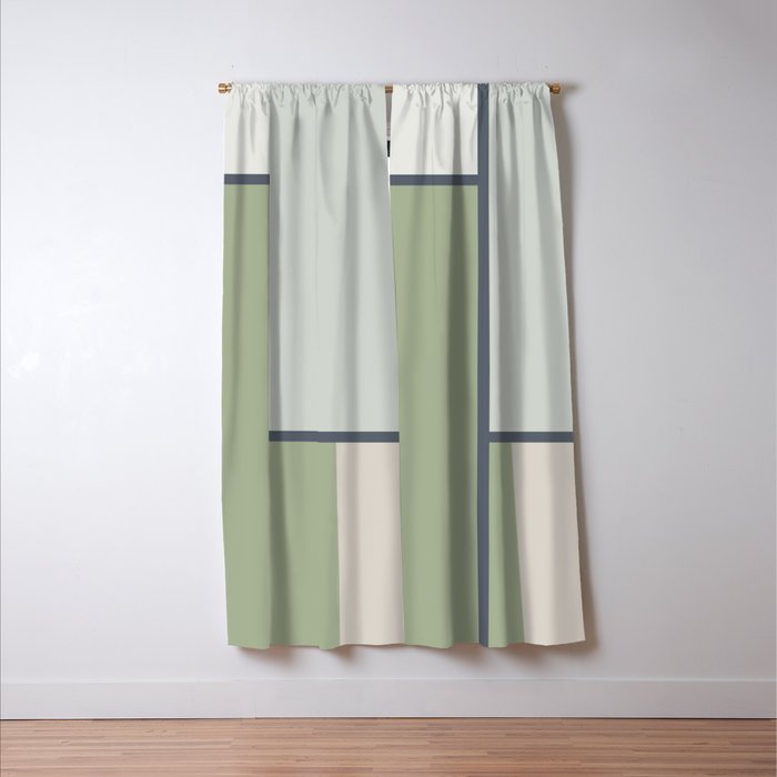 Minimalist Modern Color Block Abstract in Sage Green, Light Silver Gray, and Beige Window Curtain Gallery Image 3