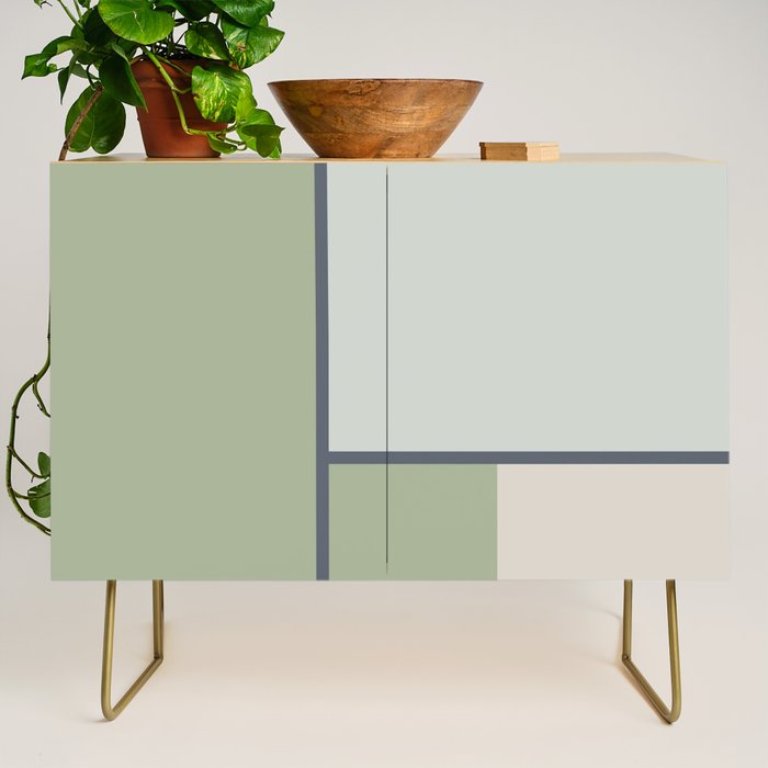 Minimalist Modern Color Block Abstract in Sage Green, Light Silver Gray, and Beige Credenza Gallery Image 1