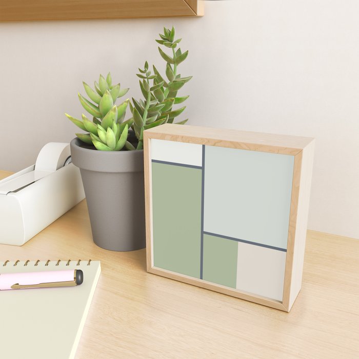 Minimalist Modern Color Block Abstract in Sage Green, Light Silver Gray, and Beige Mini Art Print Gallery Image 2