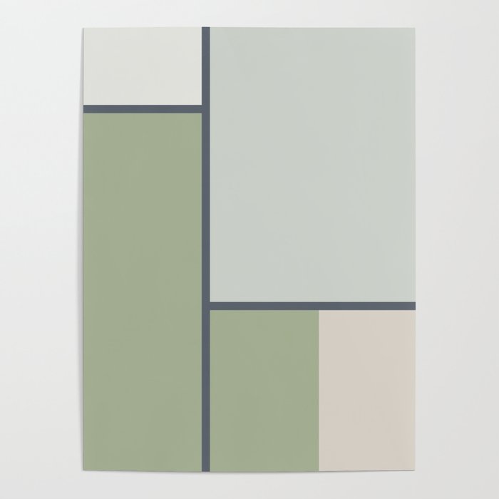 Minimalist Modern Color Block Abstract in Sage Green, Light Silver Gray, and Beige Poster Gallery Image 4