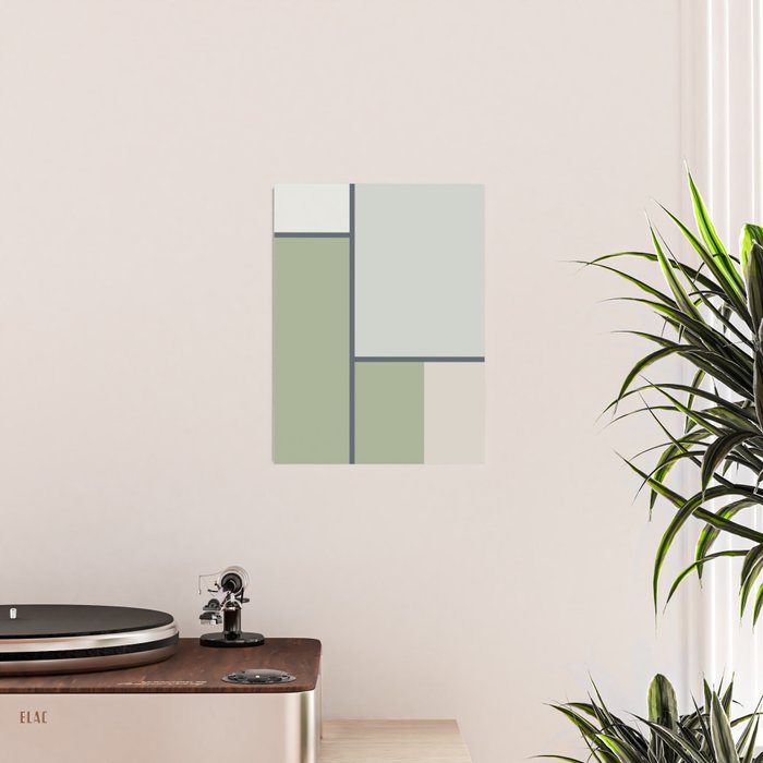 Minimalist Modern Color Block Abstract in Sage Green, Light Silver Gray, and Beige Poster Gallery Image 2