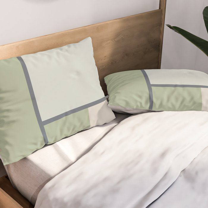 Minimalist Modern Color Block Abstract in Sage Green, Light Silver Gray, and Beige Pillow Sham Gallery Image 2