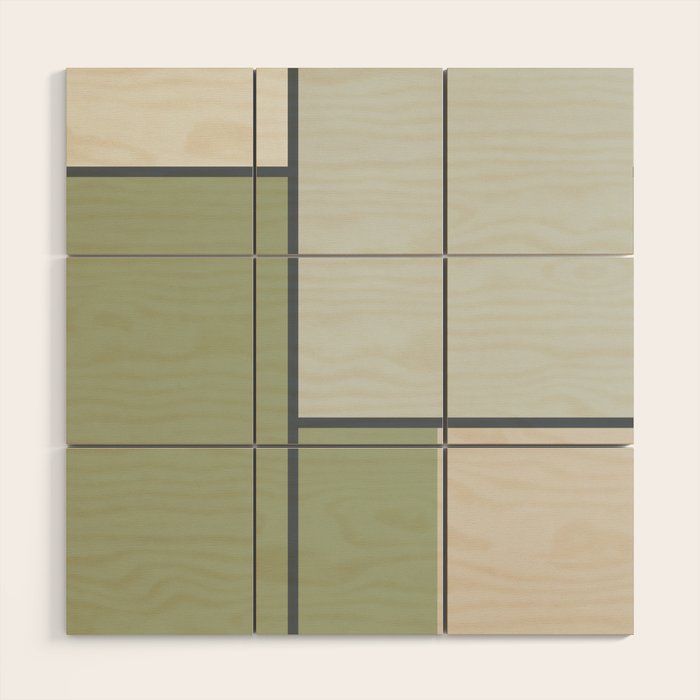 Minimalist Modern Color Block Abstract in Sage Green, Light Silver Gray, and Beige Wood Wall Art Gallery Image 1
