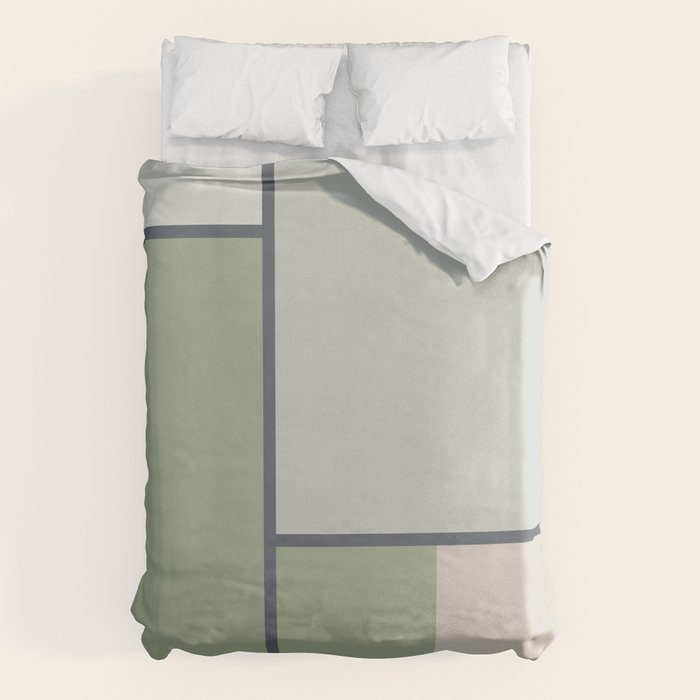 Minimalist Modern Color Block Abstract in Sage Green, Light Silver Gray, and Beige Duvet Cover Gallery Image 1