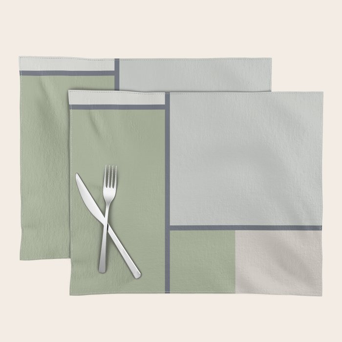 Minimalist Modern Color Block Abstract in Sage Green, Light Silver Gray, and Beige Placemat Gallery Image 1