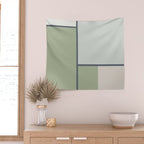 Minimalist Modern Color Block Abstract in Sage Green, Light Silver Gray, and Beige Wall Tapestry Gallery Image 2
