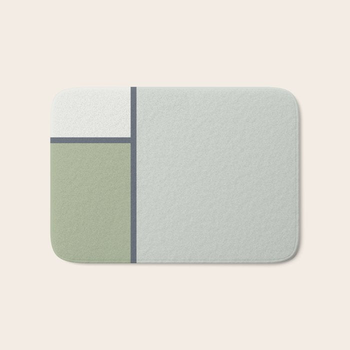 Minimalist Modern Color Block Abstract in Sage Green, Light Silver Gray, and Beige Bath Mat Gallery Image 1