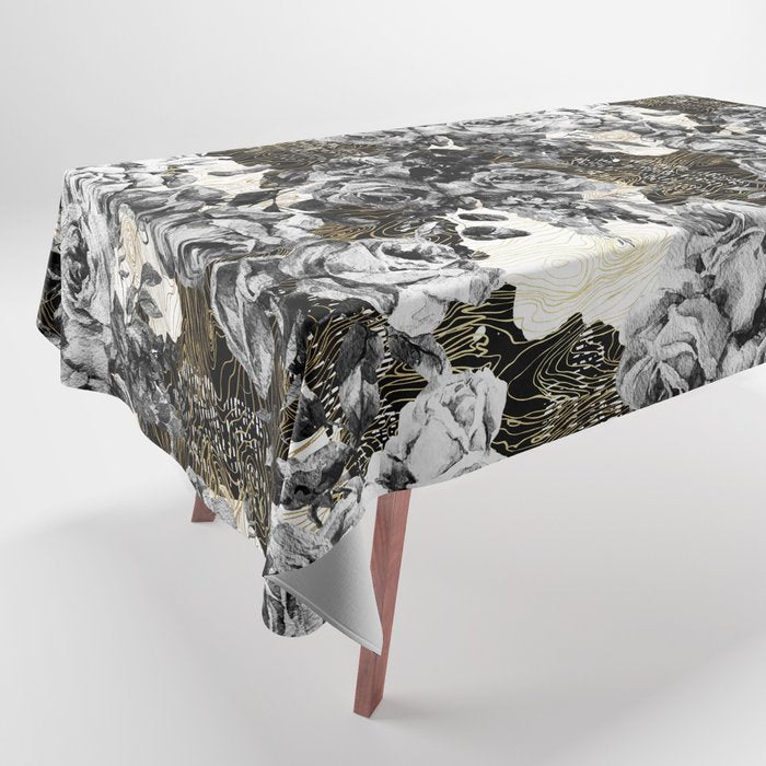 Dark abstract bloom over golden lines Tablecloth Gallery Image 1