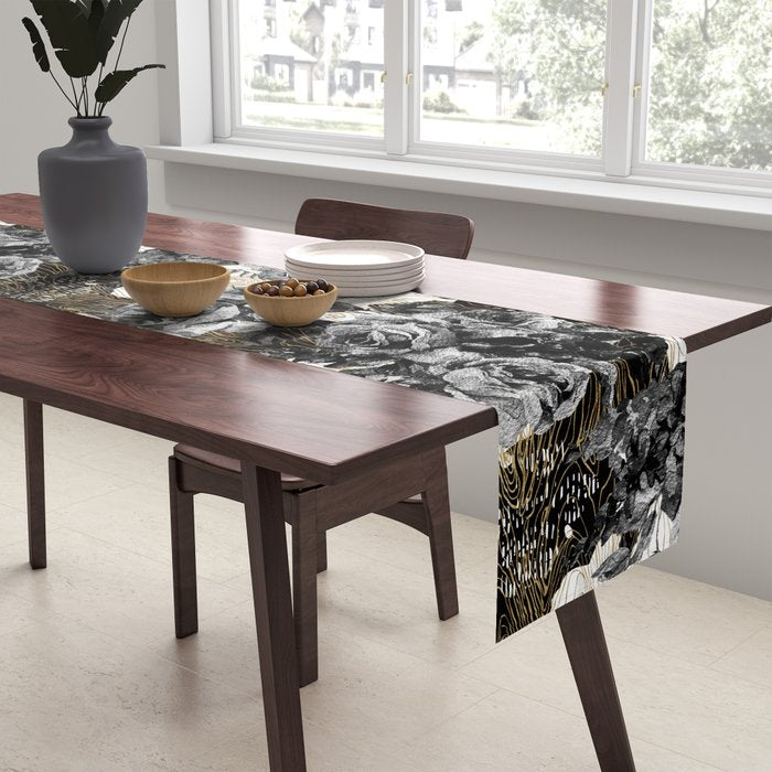 Dark abstract bloom over golden lines Table Runner Gallery Image 2