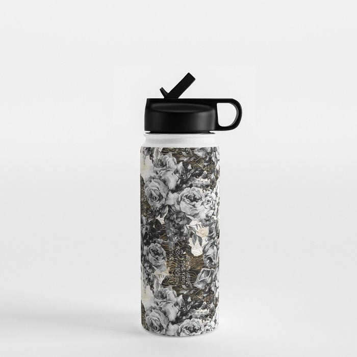 Dark abstract bloom over golden lines Water Bottle Gallery Image 1