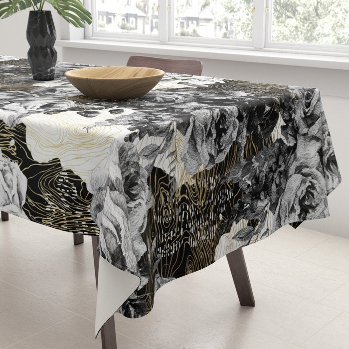 Dark abstract bloom over golden lines Tablecloth Gallery Image 3