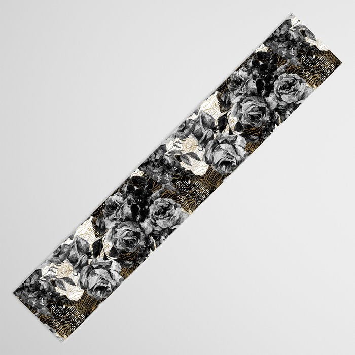 Dark abstract bloom over golden lines Table Runner Gallery Image 3