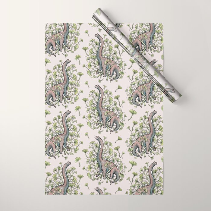 Brachio Ginkgo | Dinosaur Botanical Art Wrapping Paper Gallery Image 1