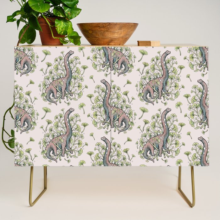 Brachio Ginkgo | Dinosaur Botanical Art Credenza Gallery Image 1