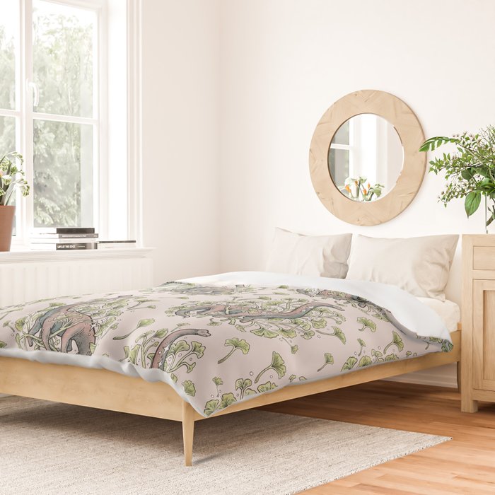 Brachio Ginkgo | Dinosaur Botanical Art Duvet Cover Gallery Image 2