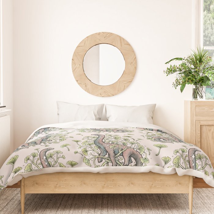 Brachio Ginkgo | Dinosaur Botanical Art Duvet Cover Gallery Image 3